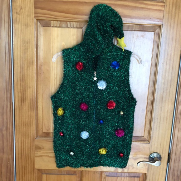 kela Sweaters - Ugly sweater zip up vest with hood